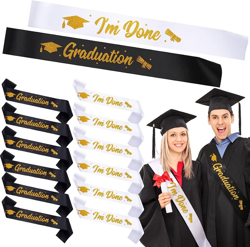 Photo 1 of 12 Pcs Graduation Sash Class of 2023 Graduation Party Supplies 2023 Graduation Gifts Graduation Accessories for Graduation Ceremony Party, 2 Style (Simple Pattern) 