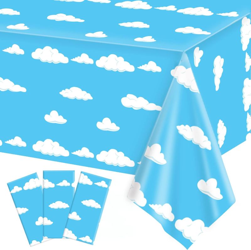 Photo 1 of 3 Pack Blue Sky White Clouds Party Tablecloth Cartoon Story Birthday Party Supplies 54 x 108 Inch for Boy Girl Kids Baby Shower Birthday Party Supplies 