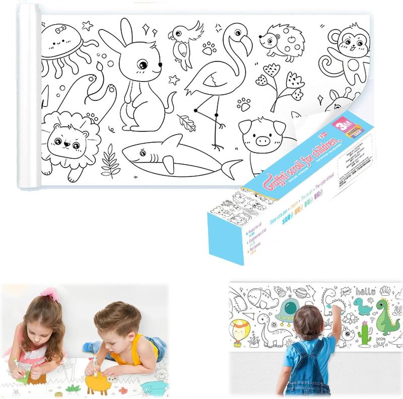 Photo 1 of Children's Drawing Roll - Coloring Paper Roll for Kids, Drawing Paper Roll DIY Painting Drawing Color Filling Paper, 120 * 11.8 Inches (Animal World) 