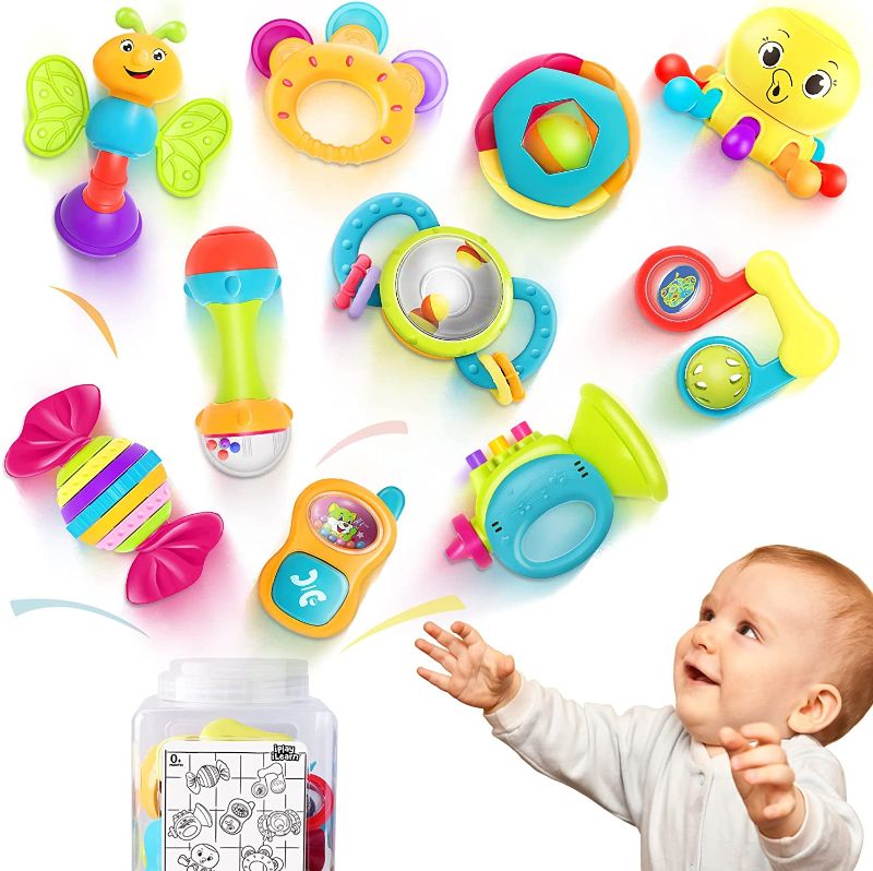 Photo 1 of iPlay, iLearn 10pcs Baby Rattles Toys Set, Infant Grab N Shake Rattle, Sensory Teether, Early Development Learning Music Toy, Newborn Birthday Gifts for 0 1 2 3 4 5 6 7 8 9 10 12 Month Babies Boy Girl
