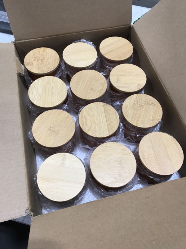 Photo 2 of 12 Pack Glass Candle Jars for Making Candles, 10 OZ Empty Candle Tins with Bamboo Lids, Bulk Clean Candle Containers Wholesale Candle Glass - Frosted Brown
