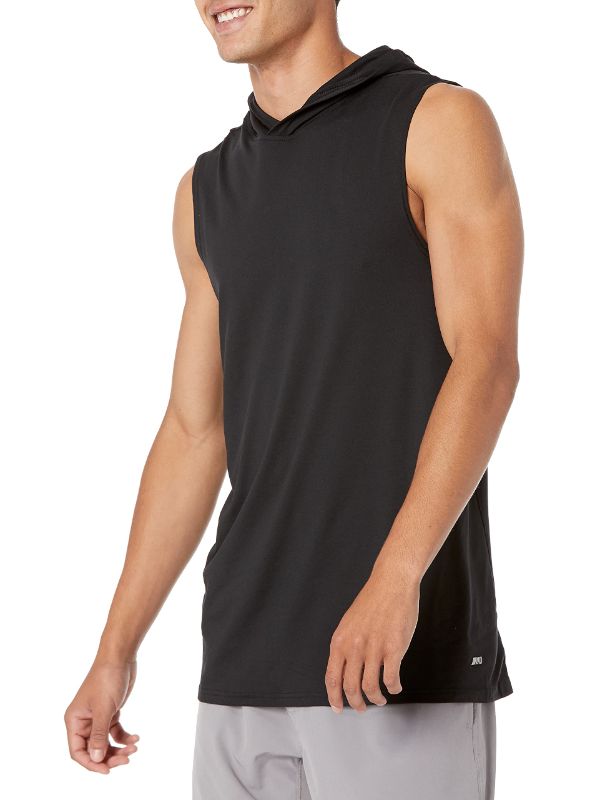 Photo 1 of Amazon Essentials Men's Tech Stretch Sleeveless Hoodie Large Black