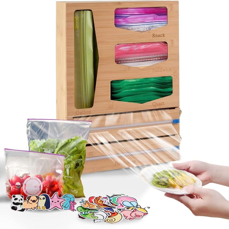 Photo 1 of KitchenStamp Ziplock Bag Organizer for Drawer (Updated 2023), 6 in 1 Foil and Plastic Wrap Kitchen Organizers and Storage, Compatible with Ziplock, Glad, and Hefty Bags & 12” Aluminum Foil and Plastic Rolls (17.4 x 13.3 x 3.5)
