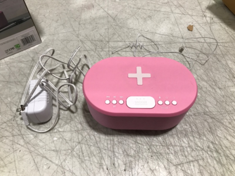 Photo 2 of i-box Bedside Radio Alarm Clock with USB Charger, Bluetooth Speaker, QI Wireless Charging, Dual Alarm & Dimmable LED Display (Pink)