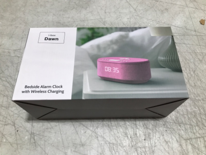 Photo 3 of i-box Bedside Radio Alarm Clock with USB Charger, Bluetooth Speaker, QI Wireless Charging, Dual Alarm & Dimmable LED Display (Pink)