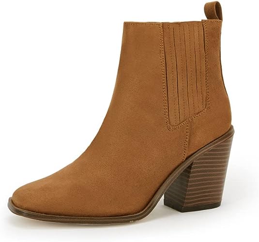 Photo 1 of Coutgo Womens Square Toe Ankle Boots Chelsea Chunky Block Stacked Heel Booties Elastic Suede Fall Fashion Shoes SIZE 9