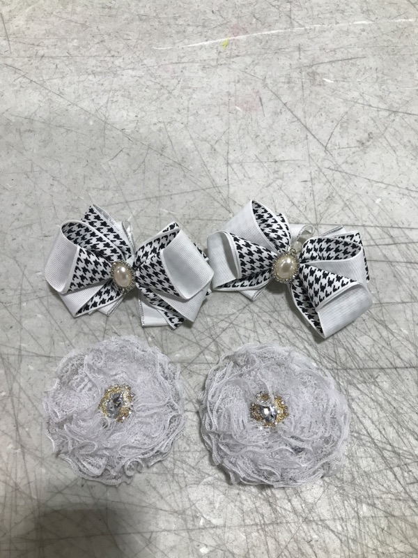 Photo 1 of Arnzrmo 4 Pack Bow Hair Clip Set Grosgrain Ribbon Bows Rhinestone Lace Floral Clips for Girls Toddler Kids Teens Children White