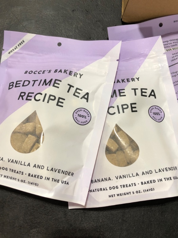 Photo 2 of 2 pack Bocce's Bakery Oven Baked Wellness Treats for Dogs, Wheat-Free Everyday Dog Treats, Made with Real Ingredients, Baked in The USA, All-Natural Biscuits, 5 oz Bedtime Tea exp 2024 