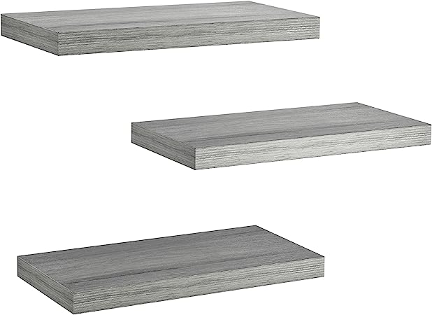 Photo 1 of  Floating Shelves, Wall Shelves for Bathroom/Living Room/Bedroom/Kitchen Decor, Grey Shelves with Invisible Brackets Set of 3 - AMFS07G
