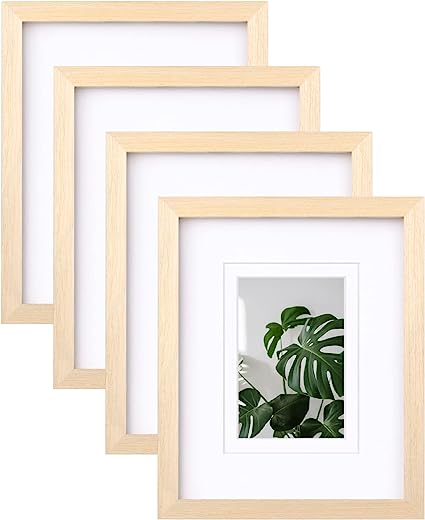 Photo 1 of Egofine 8x10 Picture Frames Made of Solid Wood with Plexiglass, Display Pictures 4x6/5x7 with Mat or 8x10 Without Mat Set of 4 for Tabletop and Wall Mounting, Natural Wood 