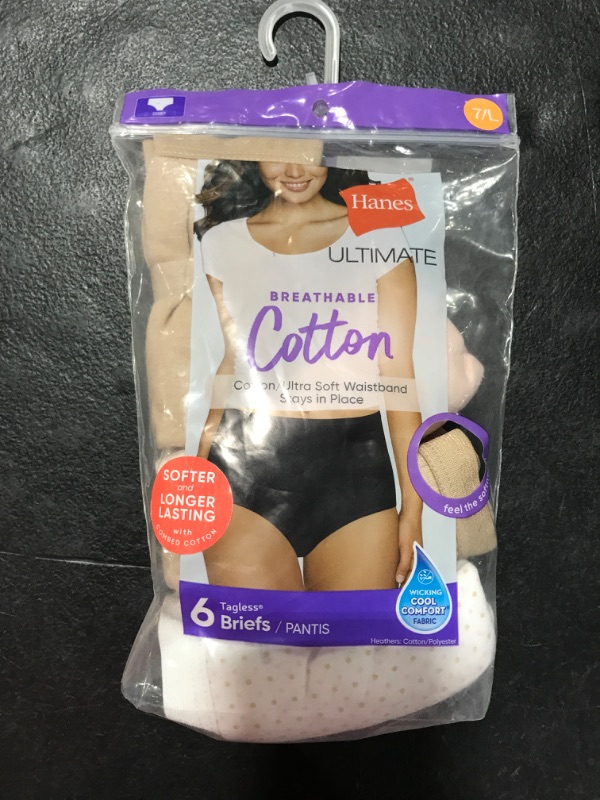 Photo 2 of [Size 7- L] Hanes Ultimate Breathable Cotton Tagless Breifs