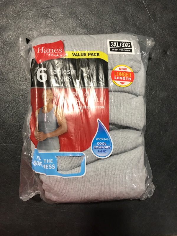 Photo 1 of [Size 3XXL] Hanes Men's Cotton Tank Undershirts Pack, Moisture-Wicking Ribbed Tanks, lightweight Cotton Tank Undershirts, 6-Pack 