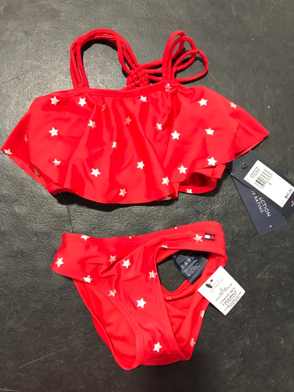 Photo 2 of [Size 5T] Tommy Hilfiger Girls' Bikini Bottoms CHINESE - Red Foil Star Ruffle-Accent Bikini - Girls
