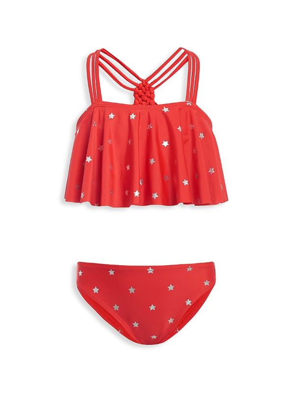 Photo 1 of [Size 5T] Tommy Hilfiger Girls' Bikini Bottoms CHINESE - Red Foil Star Ruffle-Accent Bikini - Girls
