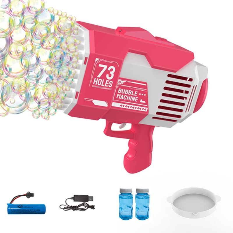 Photo 1 of Bubble Gun with 73-Hole and Light, Summer Indoor Outdoor Activity Bubble Blaster Party Favors Electric Automatic Bubble Maker Machine (Red)
