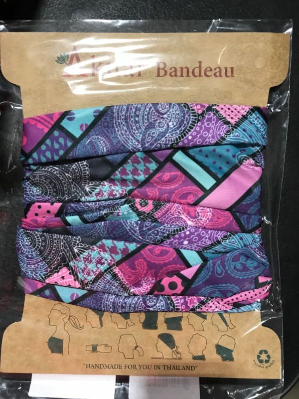 Photo 2 of Akitai Boho Headbands for Women - Multi-Purpose Bandeau with Microfiber Material and Beautiful Designs - Geo Pink Paisley Pattern Design