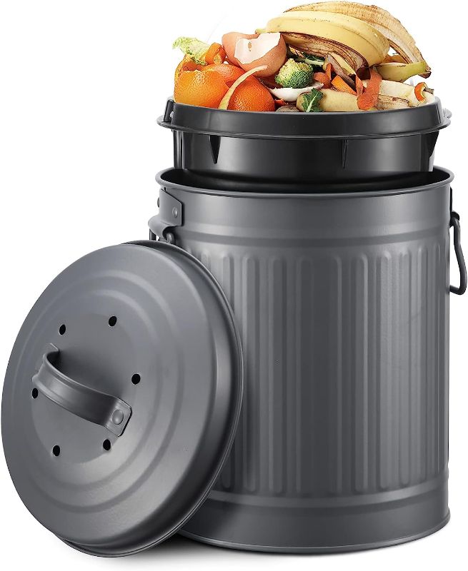 Photo 1 of Dullrout Indoor Kitchen Compost Bin, Grey - Compact, Odor-Free, Durable, and Easy to Use with Inner Bucket, Food Waste Tran Can 