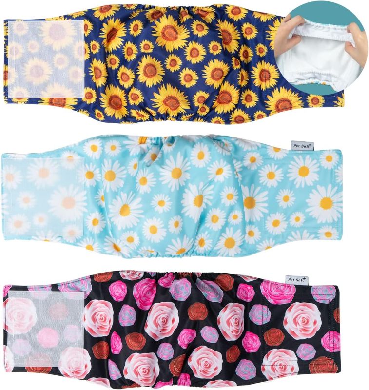 Photo 1 of [Size XL] Pet Soft Dog Belly Bands - Washable Male Dog Diapers Belly Band for Male Dogs, Reusable Male Dog Belly Wraps 3pack for Doggy Puppy (Flower, XL)