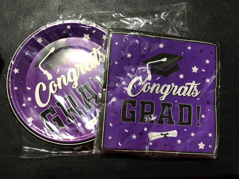 Photo 1 of 40pk- Graduation Plates and Napkins- purple