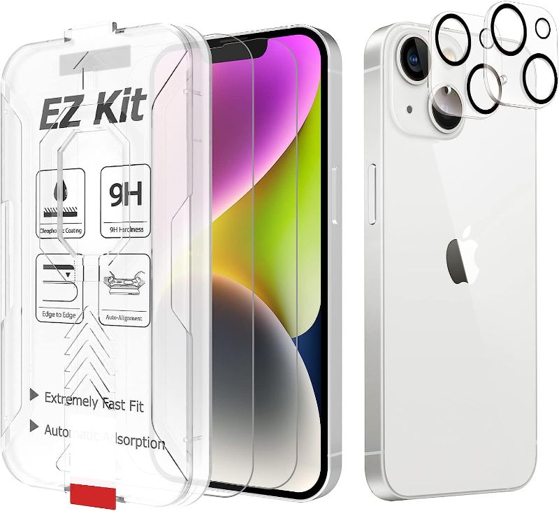 Photo 1 of [iPhone 14] Bioton [2+2 pack Tempered Glass Screen Protector Compatible with iPhone 14 (6.1 inch, 2022) with 9H Hardness Camera Lens Protector, [HD Clear] [EZ Kit] [Case Friendly] 