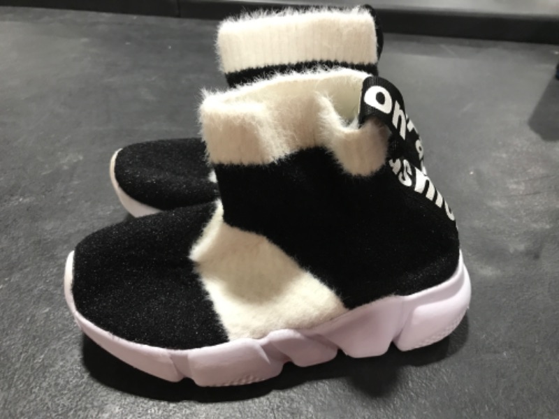 Photo 2 of [Size 10-11] Santiro Kids Sneakers Boys Sock Shoes Breathable Slip on Shoes for Girls Fashion Lightweight Running Shoes  High Tops-black 