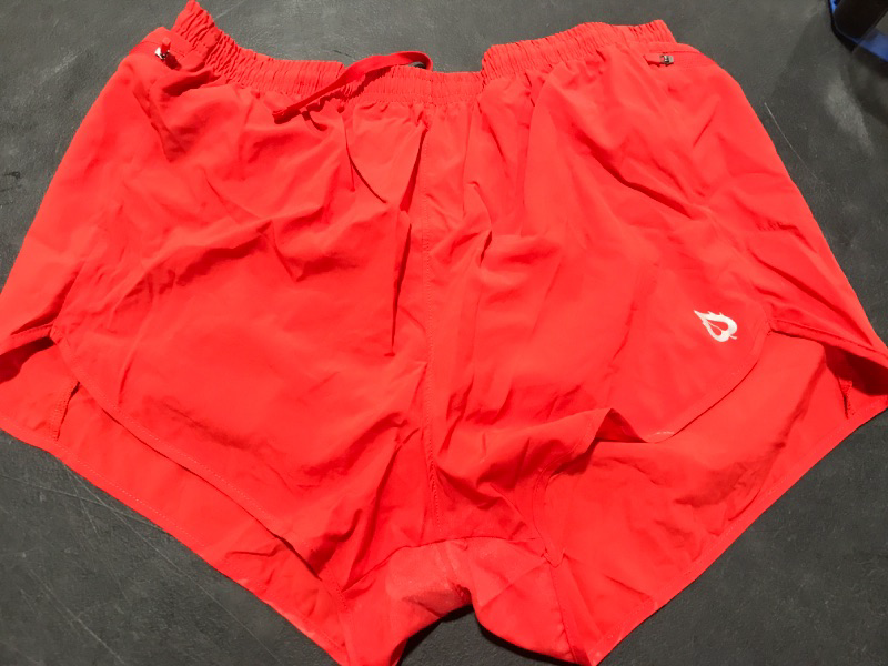 Photo 2 of [Size L] BALEAF Men's 3'' Running Gym Shorts Athletic Liner 2 Zipper Pockets Quick Dry Red Large