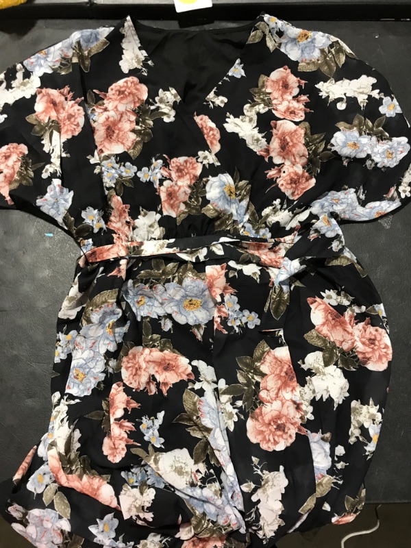 Photo 2 of [Size X-Large] ANRABESS Women’s Summer Loose Kimono Maxi Dress Wrap V Neck 3/4 Sleeve Floral Print Slit Long Dresses Black Flor 
