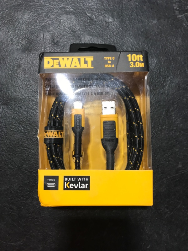 Photo 2 of DEWALT Type C to USB Cable — Reinforced Braided Cable for USB to USB-C — Type C Fast Charging USB-C to USB-A Cable — Fast Charging Cord Type C — 10 ft 10 Foot