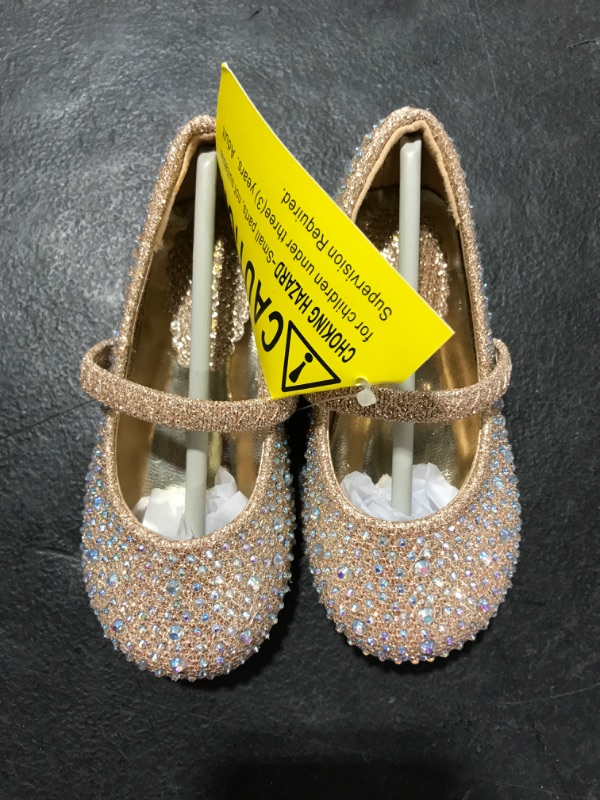 Photo 2 of [Size 5] DREAM PAIRS Girls Mary Jane Rhinestone Studded Slip On Ballet Flats Toddler 5 Toddler Muy-shine-gold Glitter