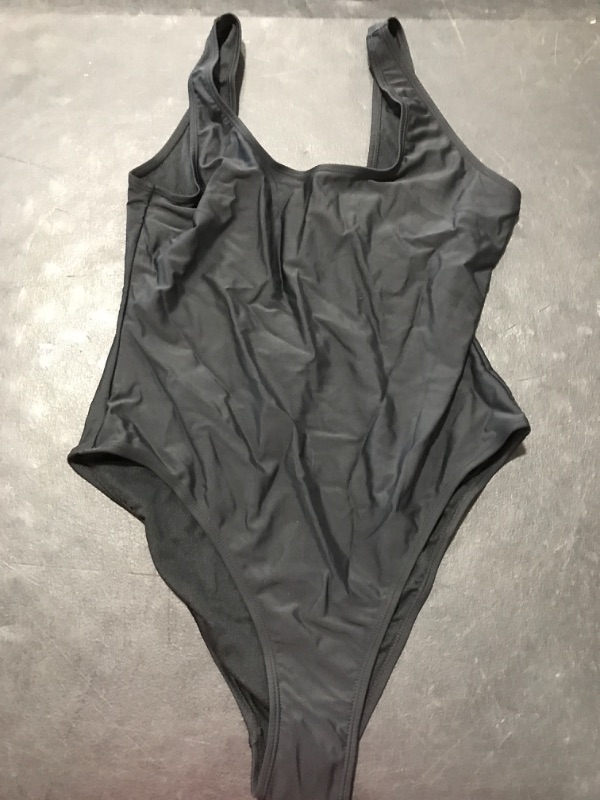Photo 2 of [Size L] SHEKINI Women's Retro High Cut Low Back One Piece Swimsuits Brazilian Bikini Bathing Suit Manhattan Black Large