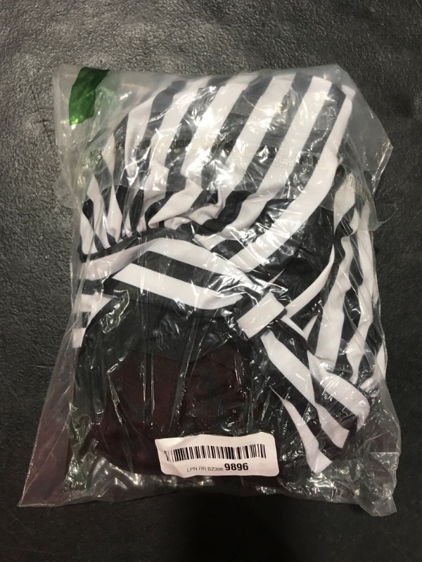 Photo 1 of [Size Med] Tempt Me Women One Piece Swimsuit High Neck Plunge Mesh Ruched Monokini Swimwear Medium Black White Stripe-1