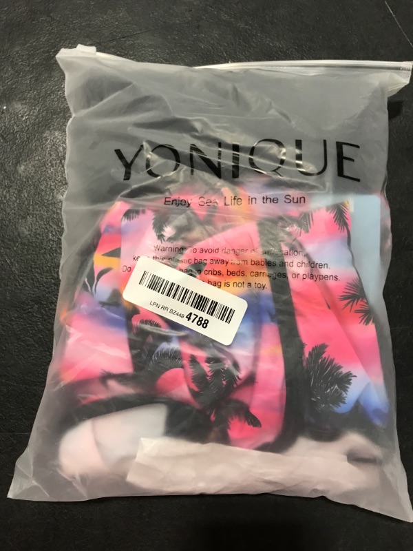 Photo 2 of [Size L] Yonique 3 Piece Athletic Tankini Swimsuits for Women with Shorts Swim Tank Tops with Sports Bra and Boyshorts Bathing Suits -Pink Tree