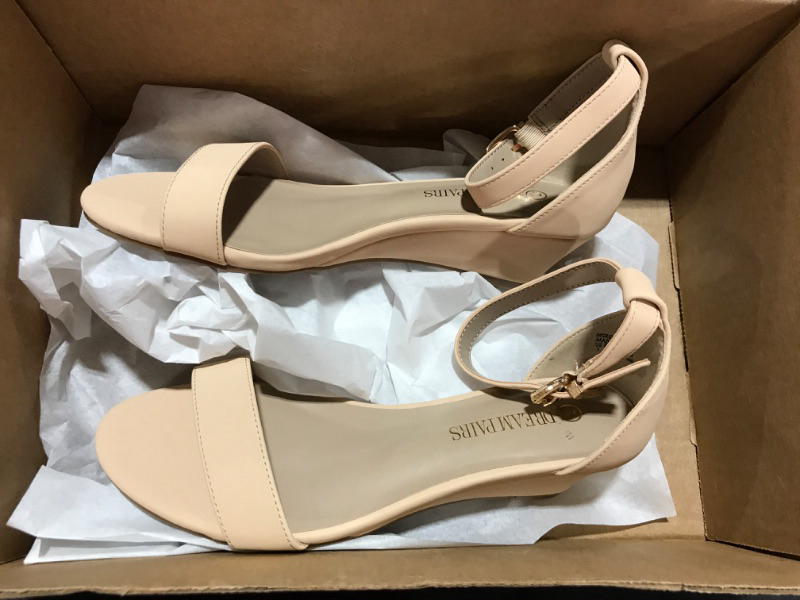 Photo 2 of [Size 7] DREAM PAIRS Women's Ingrid Ankle Strap Low Wedge Sandal 7 Nude Nubuck