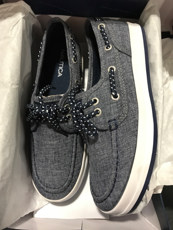 Photo 2 of [Size 3] Nautica Kid's Spinnaker Youth Boat Shoe Casual Loafer 2 Eye Lace - Navy Heather