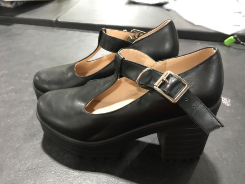 Photo 2 of [Size 7] ForeMode Sweet Round Toe T-Strap Bows Adorable Buckle High Cone Heel Mary Janes Dress Pumps Black