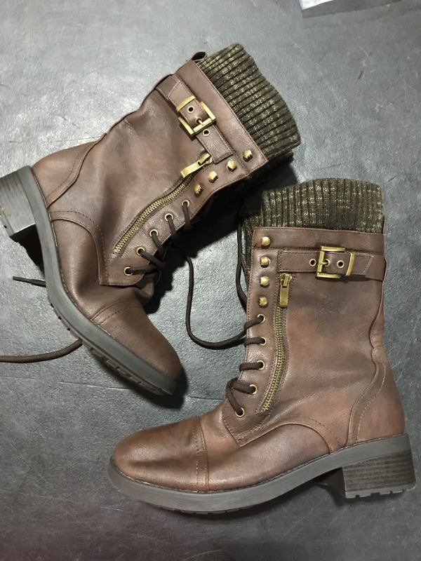 Photo 2 of [Size 9] DREAM PAIRS Women's Winter Lace up Mid Calf Combat Riding Military Boots 9 Brown-a