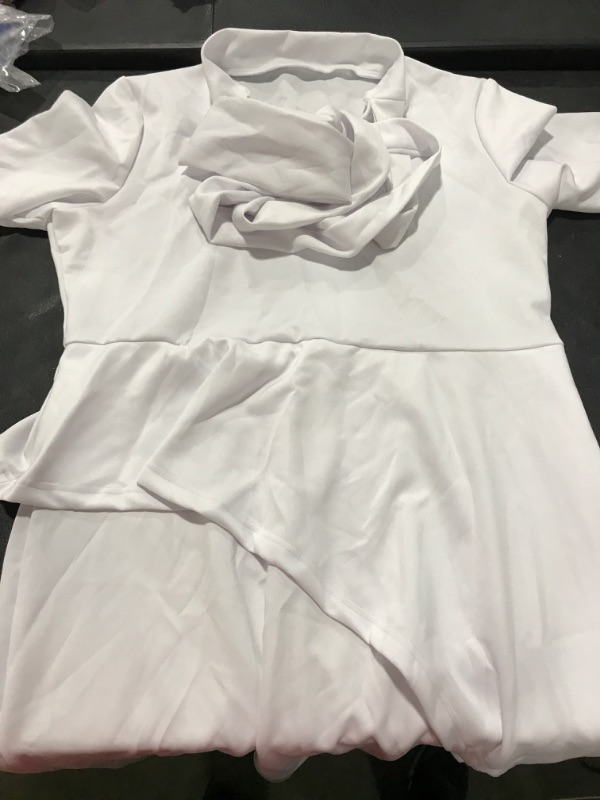 Photo 2 of [Size  XX-Large] LALAGEN Women's Plus Size Long Sleeve Peplum Tie Neck Bodycon Pencil Midi Dress White