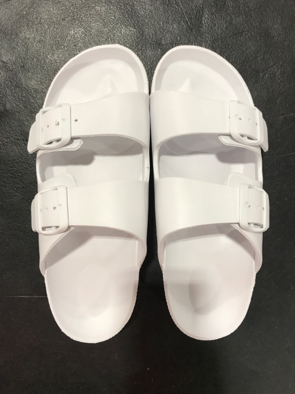 Photo 2 of [Size 9] Qtdstz Women's Comfort Slides Double Buckle Adjustable EVA Flat Sandals 9 White