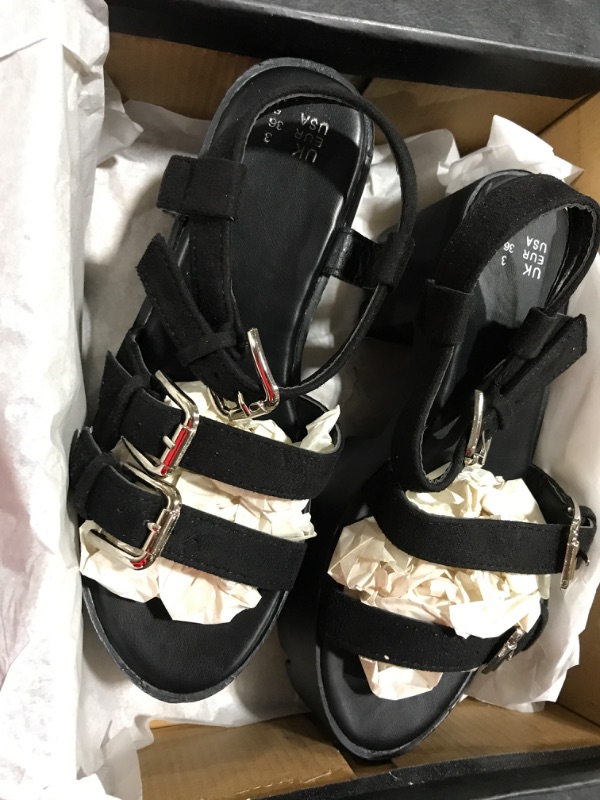 Photo 2 of [Size 5] READYSALTED Faux Leather Multi Buckle Ankle Strap Flatform Gladiator Chunky Platform Caged Sandals for Women 