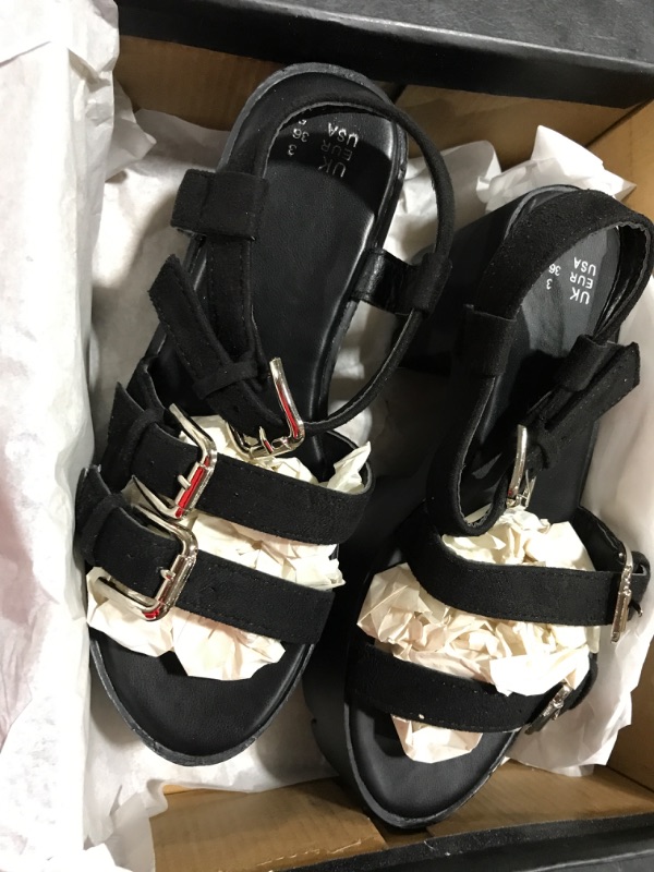 Photo 1 of [Size 5] READYSALTED Faux Leather Multi Buckle Ankle Strap Flatform Gladiator Chunky Platform Caged Sandals for Women 