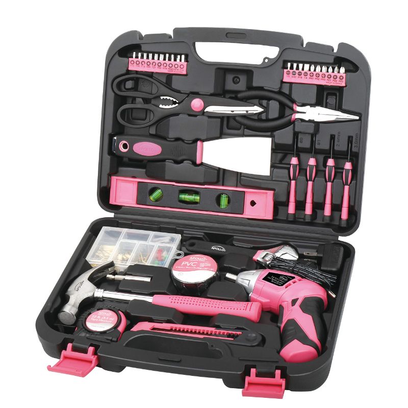 Photo 1 of 135 Piece Household Tool Kit Pink with Pivoting Dual-Angle 3.6 V Lithium-Ion Cordless Screwdriver - Pink