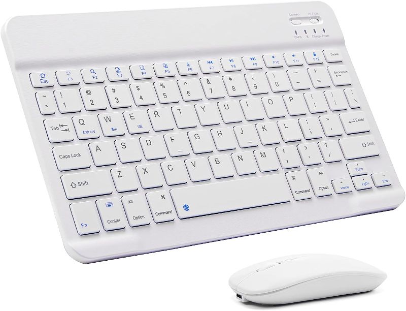 Photo 1 of Ultra-Slim Bluetooth Keyboard and Mouse Combo Rechargeable Portable Wireless Keyboard Mouse Set for Apple iPad iPhone iOS 13 and Above Samsung Tablet Phone Smartphone Android Windows (White)
