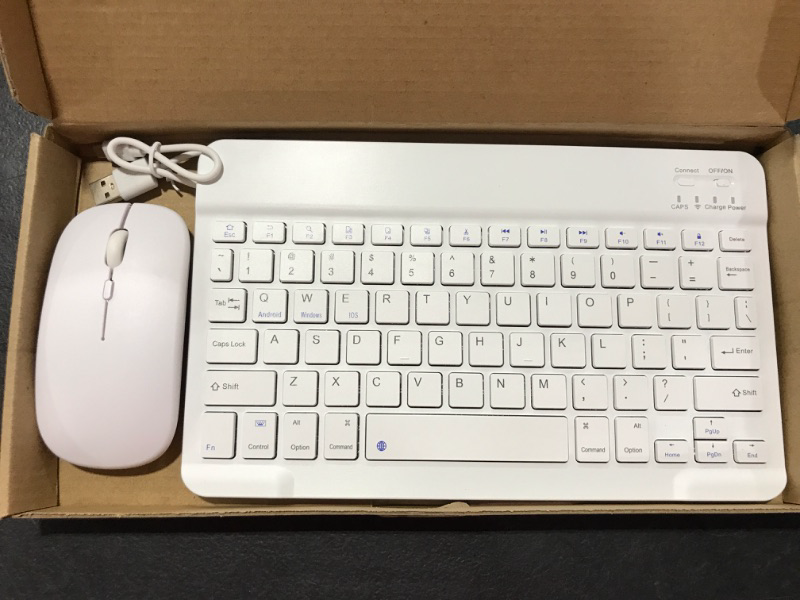 Photo 2 of Ultra-Slim Bluetooth Keyboard and Mouse Combo Rechargeable Portable Wireless Keyboard Mouse Set for Apple iPad iPhone iOS 13 and Above Samsung Tablet Phone Smartphone Android Windows (White)
