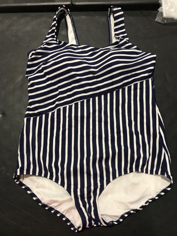 Photo 2 of [Size 16] Lands end 1pc Striped Swimsuit- Blue and White