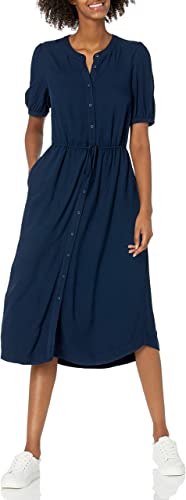 Photo 1 of [Size XL] Amazon Essentials Women's Relaxed Fit Half-Sleeve Waisted Midi A-Line Dress- navy