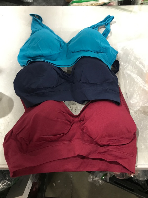 Photo 2 of SIZE 4XL Vermilion Bird Women's 3 Pack Seamless Comfortable Sports Bra with Removable Pads 4X-Large 3 Pack: Navy Aqua Merlot