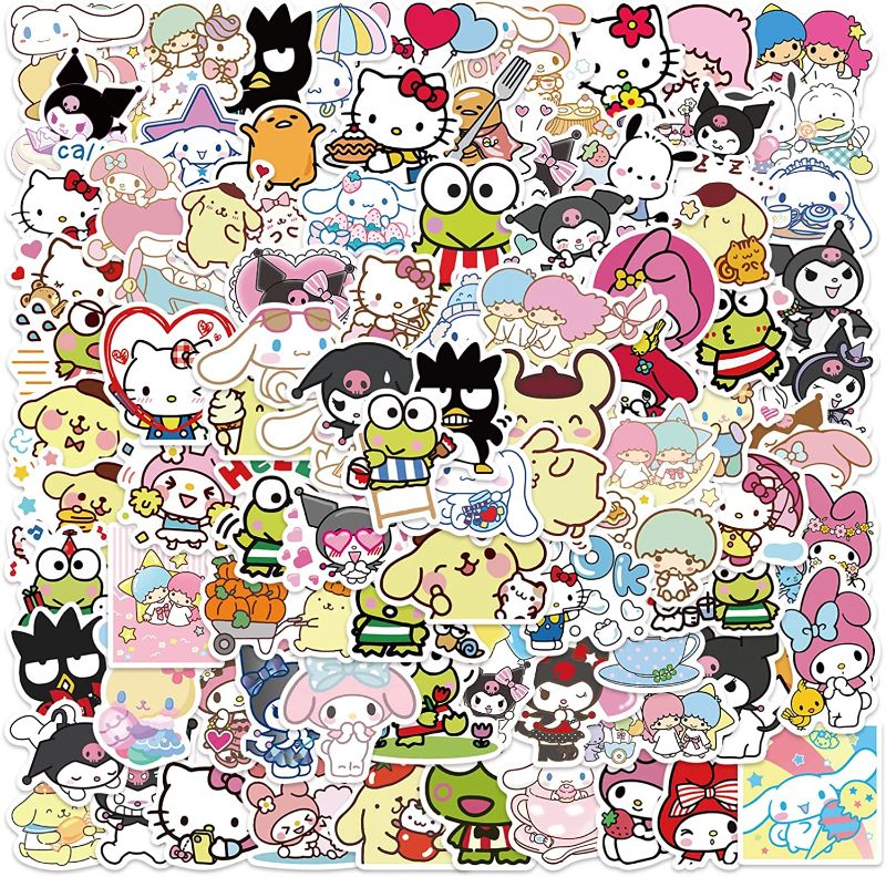 Photo 1 of 100Pcs Cute Stickers Pack Hello Kitty Stickers Mymelody&Kuromi Stickers Cinnamoroll Pompompurin Keroppi Pochaco Stickers Decals Assorteds Kawaii Sticker Gifts for Kids Teens Girls Adults 