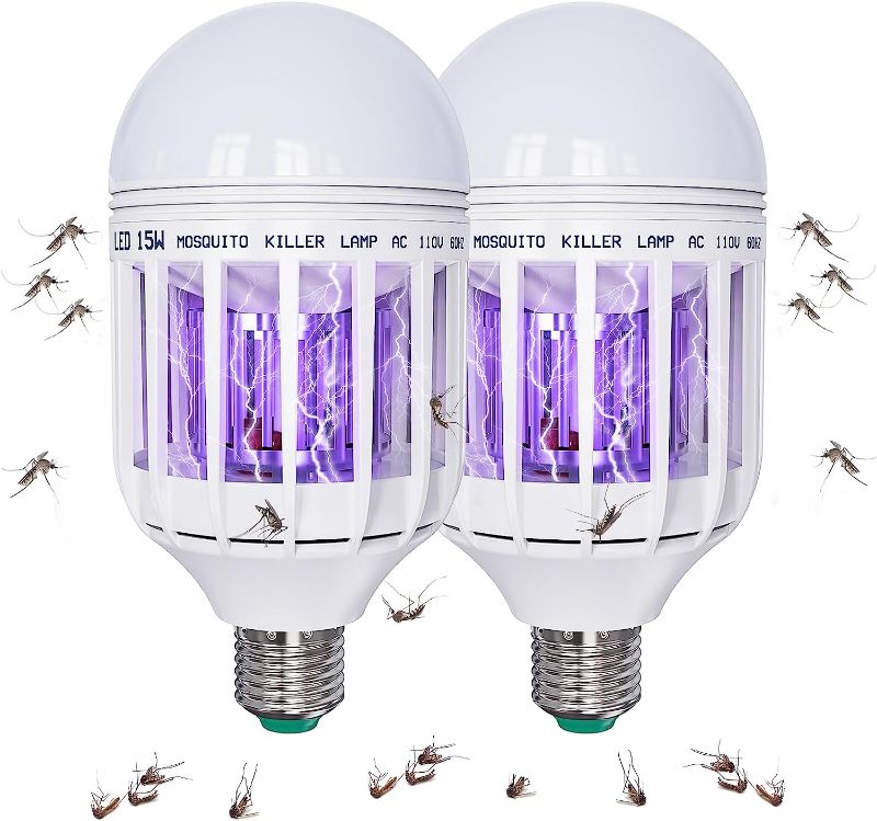 Photo 1 of 2 Pack Bug Zapper Light Bulbs, Mosquito Light Bulb Zapper 2 in 1 Mosquito Zapper Bulb UV LED Bug Light Bulbs for Patio and Indoor 