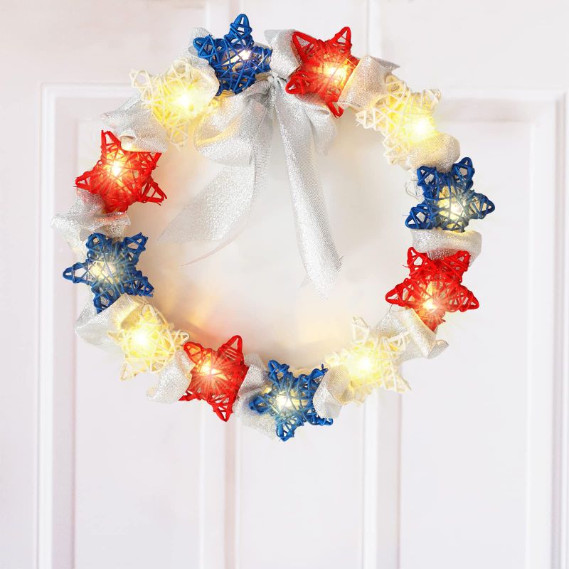 Photo 1 of 4th of July Decorations Wreath, Red White and Blue Wreath for Front Door, Patriotic Wreath with LED Lights