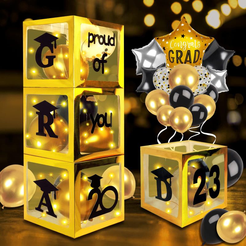 Photo 1 of 2023 Graduation Decorations Balloon Boxes Kit, with 4 LED Light Strings & 35 Decorative Balloons & Letters "GRAD" "2023"